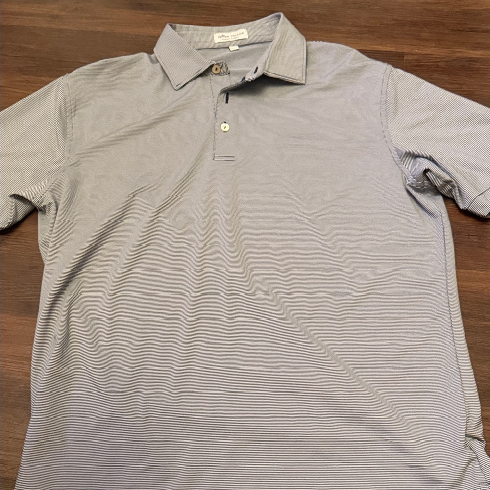 Peter Millar Men's Light Gray Striped Polo Shirt